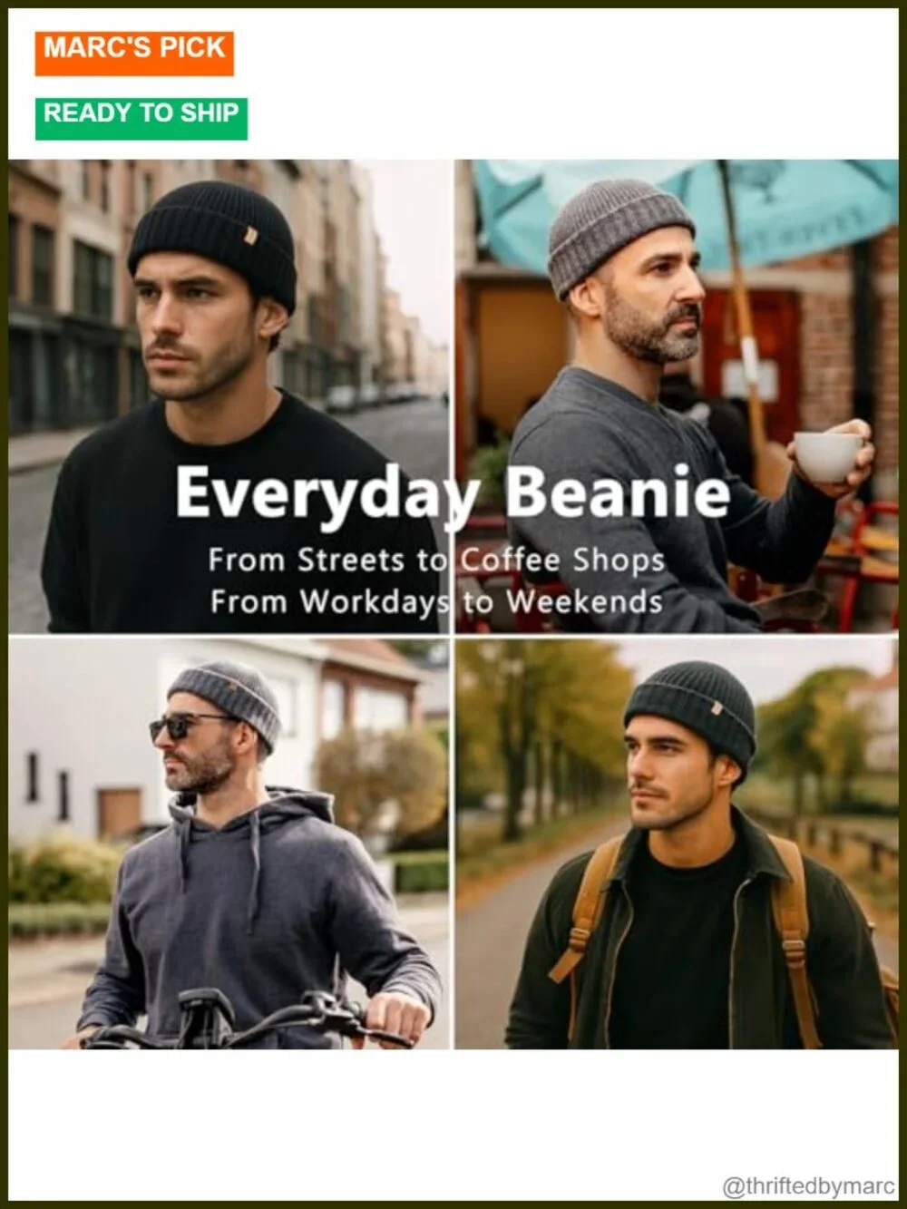 100% Merino Wool Beanie - Winter Skull Cap Cuffed Hat Men Women